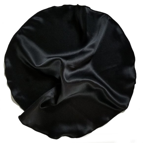 NEW - 100% Silk Black Pouf Round Pocket Square - Picture 5 of 6